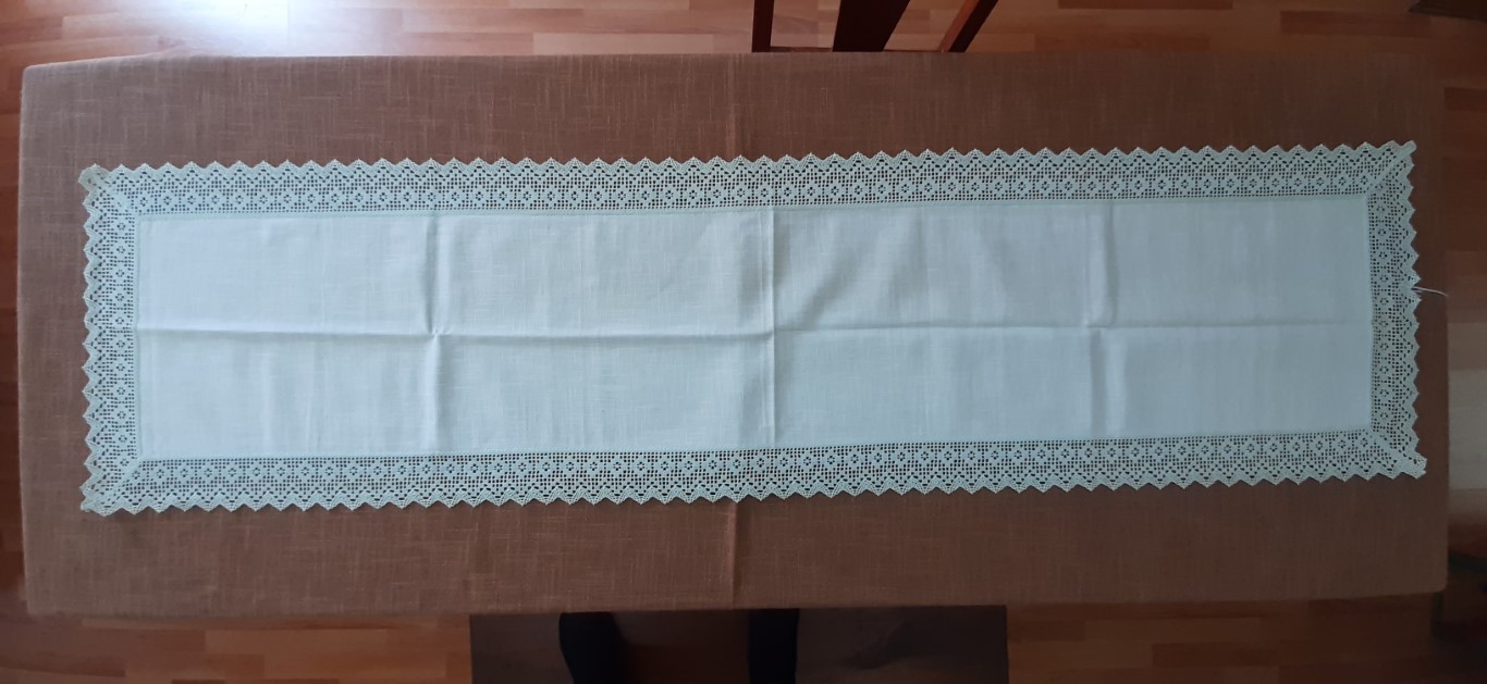 Camino De Mesa De Lino Turquesa Con Encaje 40X160Cm – Bielefelder