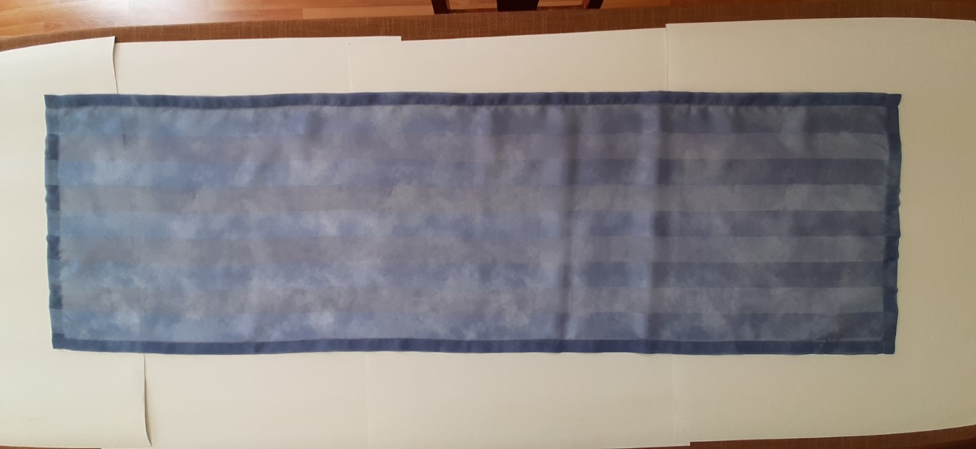 Camino De Mesa Azul De Gasa De Rayas 40X135Cm – Leite