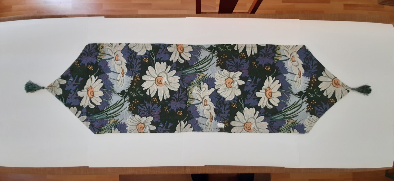 Camino De Mesa Azul Con Margaritas Con Borlas 40X140Cm