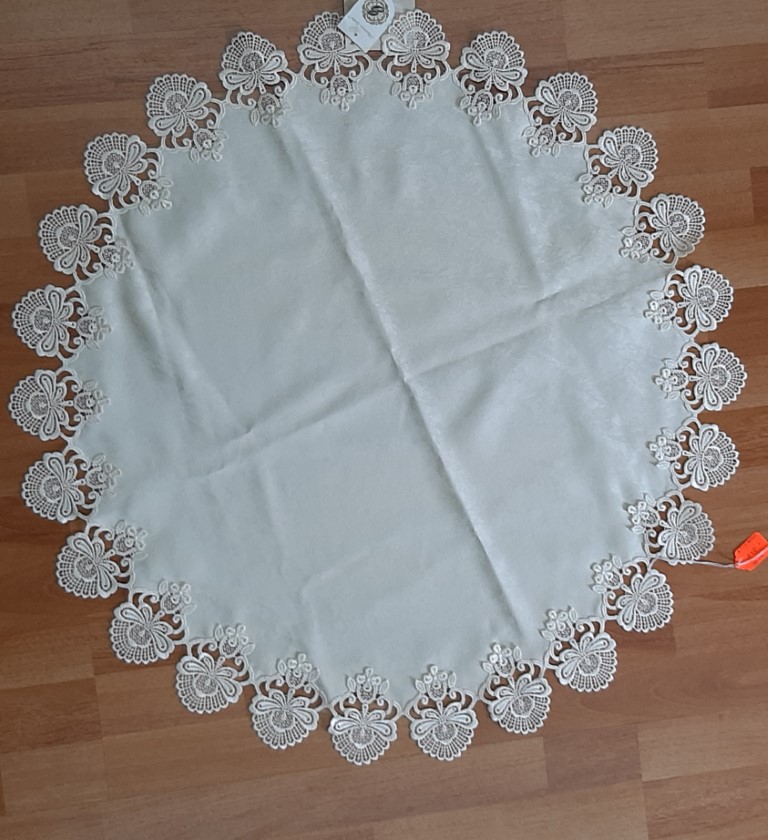 Mantel Circular Blanco Satinado Con Encaje ⌀80 Cm